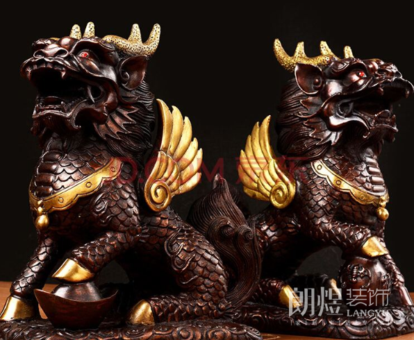 辦公室裝修麒麟擺件裝飾效果